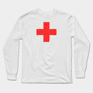Red Cross Symbol in Abstract Fill Pattern Texture Long Sleeve T-Shirt